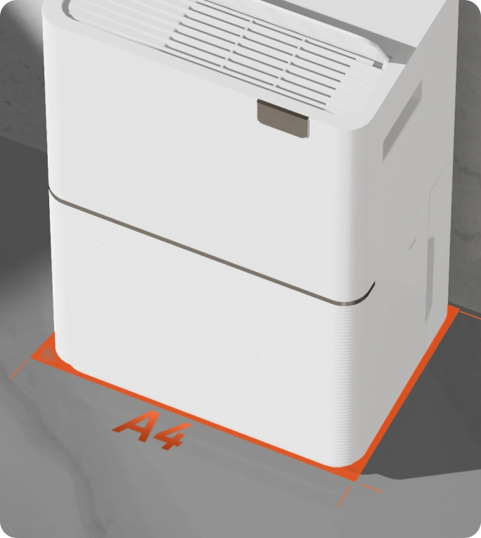 A4-formaat voetafdruk, <br class="dd20c-small-hide">compact en ruimtebesparend