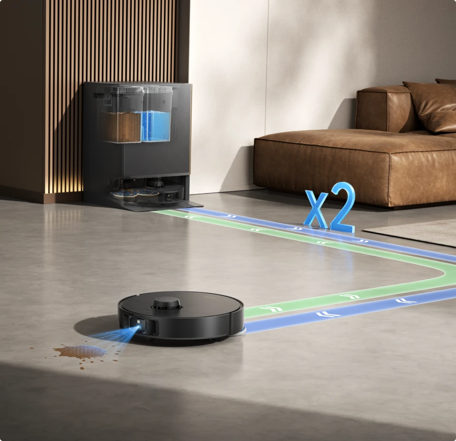 Dreame Matrix10 Pro robotstofzuiger Zwart met slimme vuildetectie, richt zich automatisch op hardnekkige vlekken en reinigt tot twee keer na.