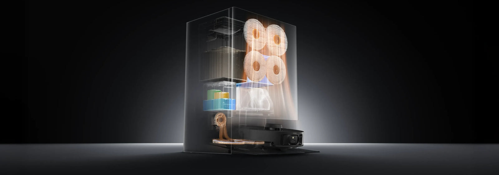 Smart PowerDock van de Dreame Matrix10 Pro robotstofzuiger Zwart, volledige zelfreiniging met stofzak, dweilreiniging en watersysteem in één station.