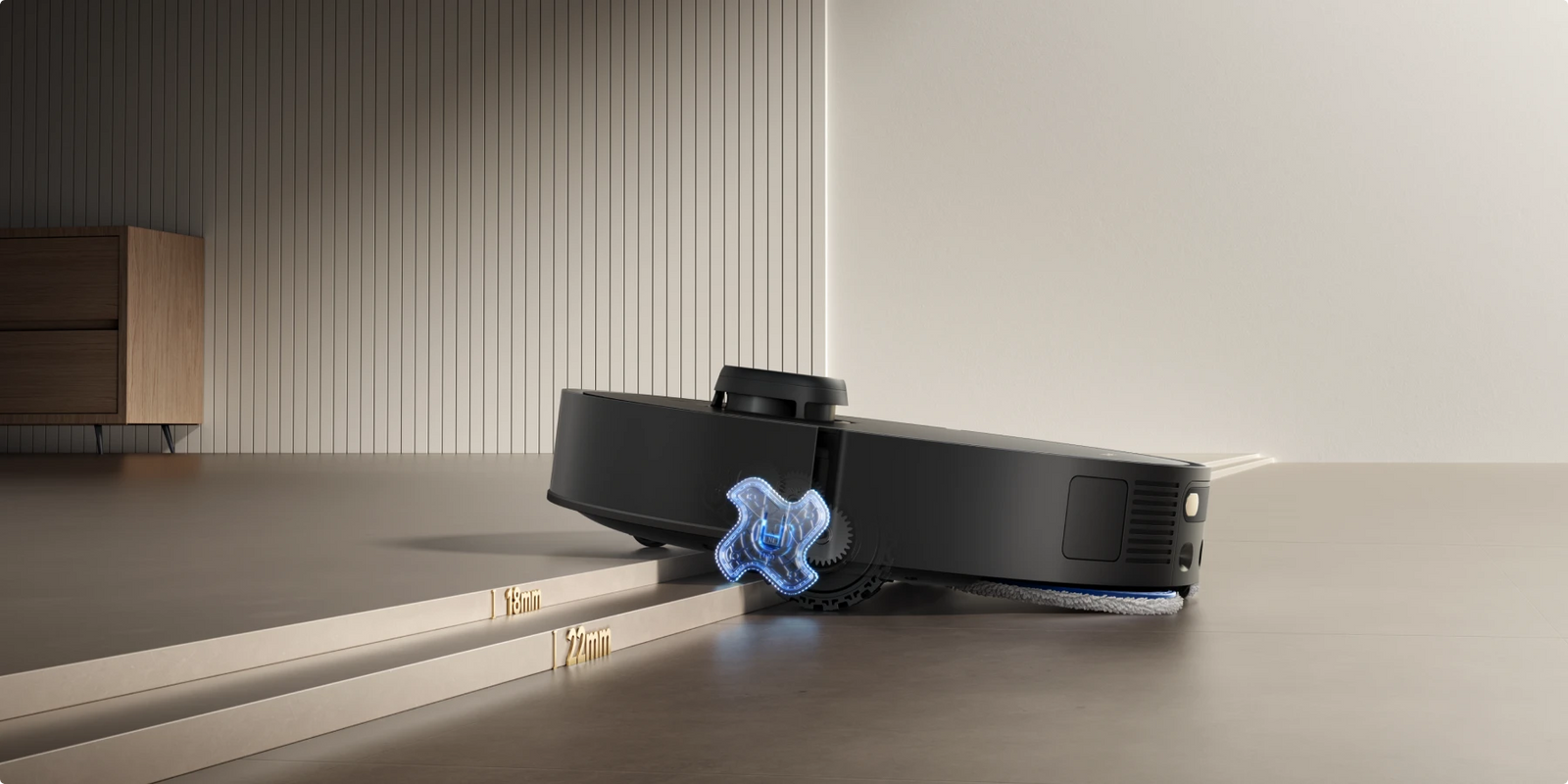 De Dreame Matrix10 Pro robotstofzuiger Zwart overwint dubbele drempels tot 40 mm voor ononderbroken reiniging door het hele huis.