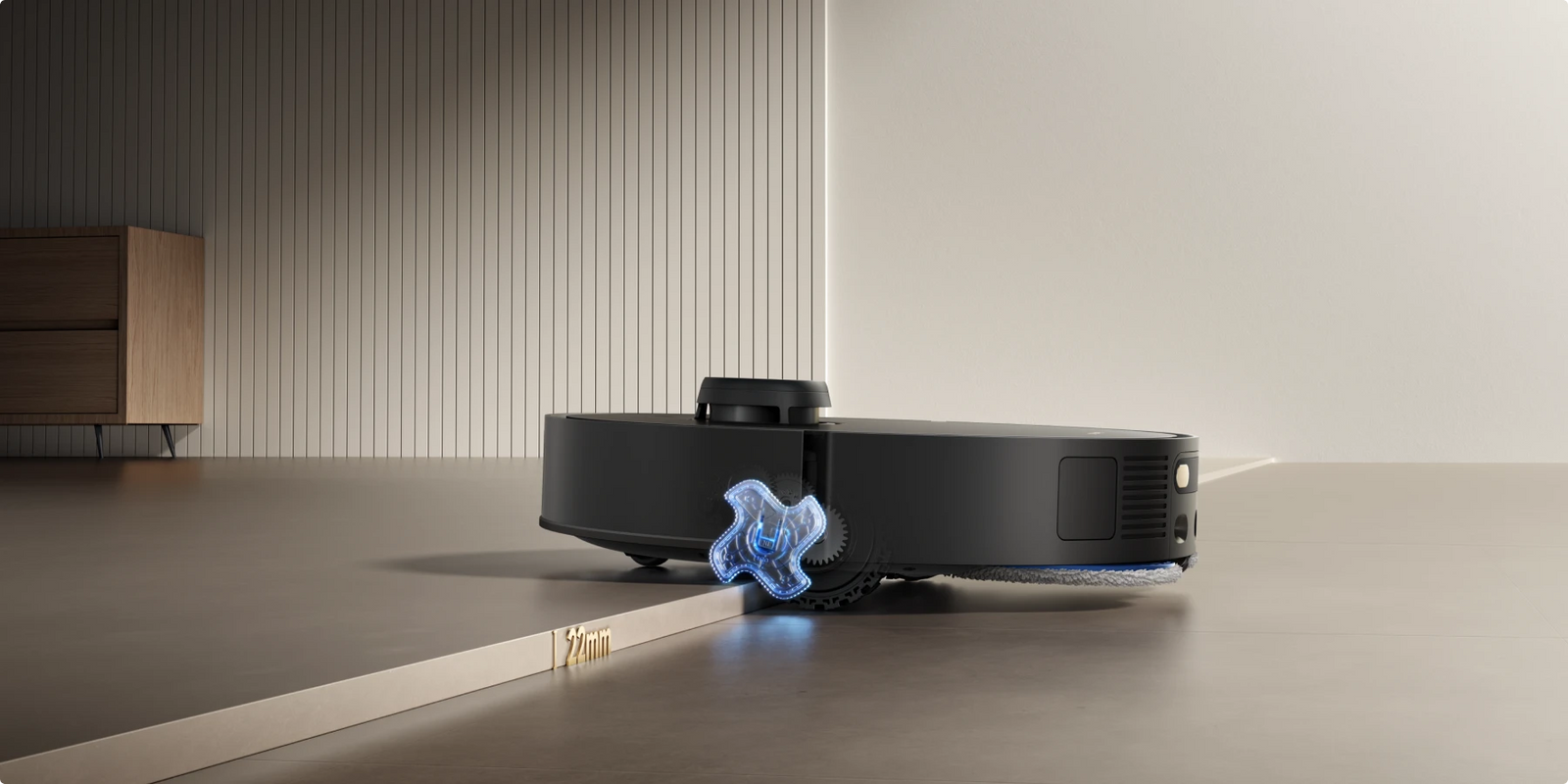 De Dreame Matrix10 Pro robotstofzuiger Zwart overwint dubbele drempels tot 40 mm voor ononderbroken reiniging door het hele huis.