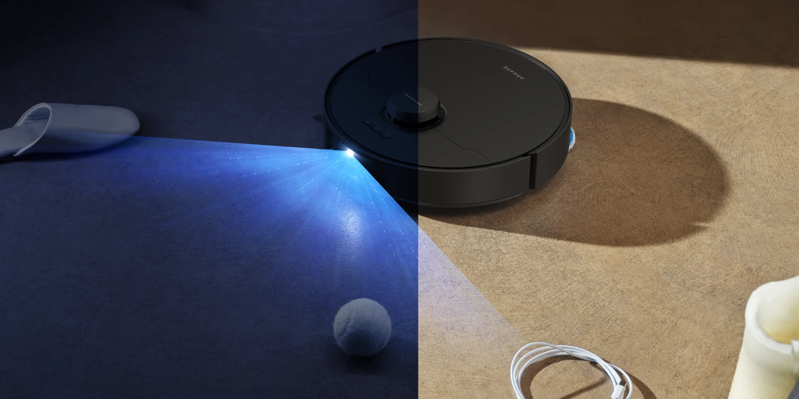 Dreame Matrix10 Pro robotstofzuiger Zwart, AI RGB-camera herkent obstakels in het donker, ingebouwde LED's verlichten de route.