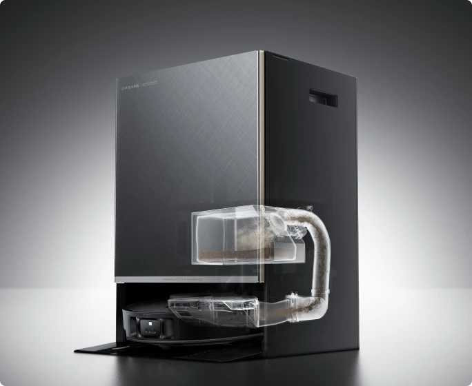 Dreame Matrix10 Pro robotstofzuiger Zwart met automatische stofafvoer, tot 100 dagen handsfree reiniging zonder handmatig ingrijpen.