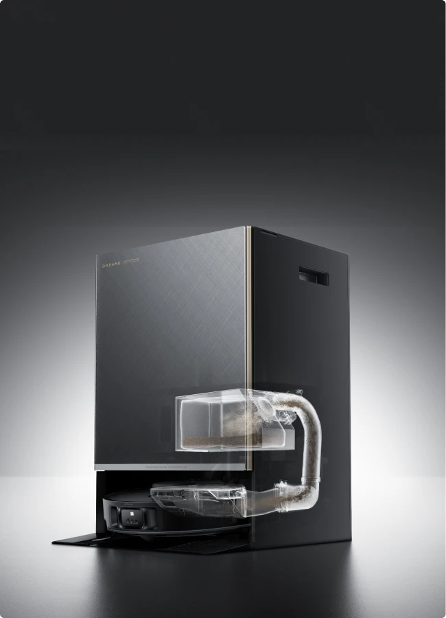Dreame Matrix10 Pro robotstofzuiger Zwart met automatische stofafvoer, tot 100 dagen handsfree reiniging zonder handmatig ingrijpen.