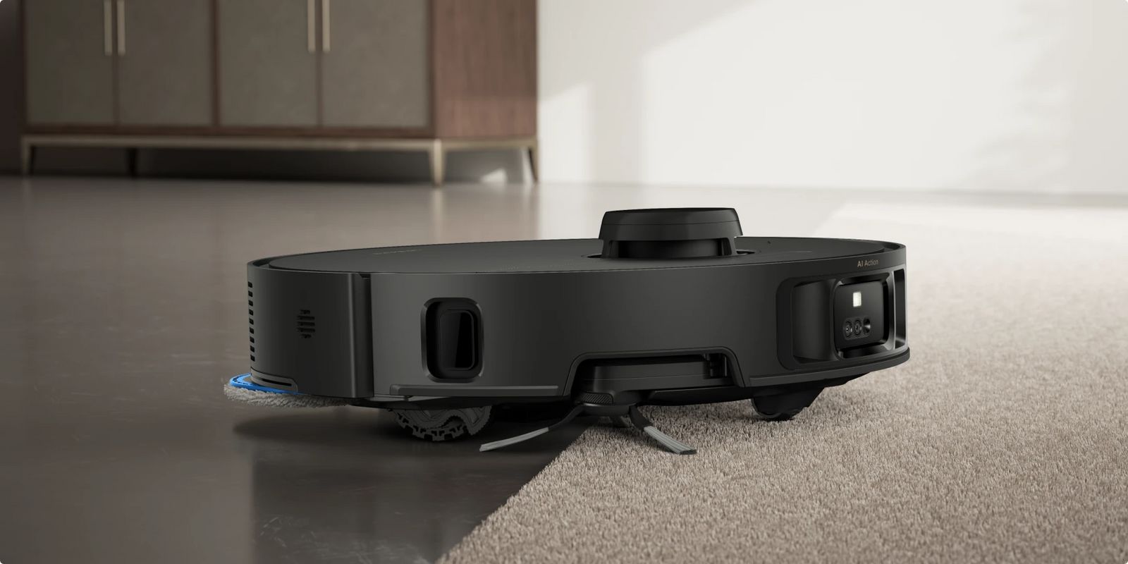 Dreame Matrix10 Pro robotstofzuiger Zwart met automatische dweilhefhoogte van 10,5 mm, dweilpads liften automatisch bij het oversteken van tapijten.