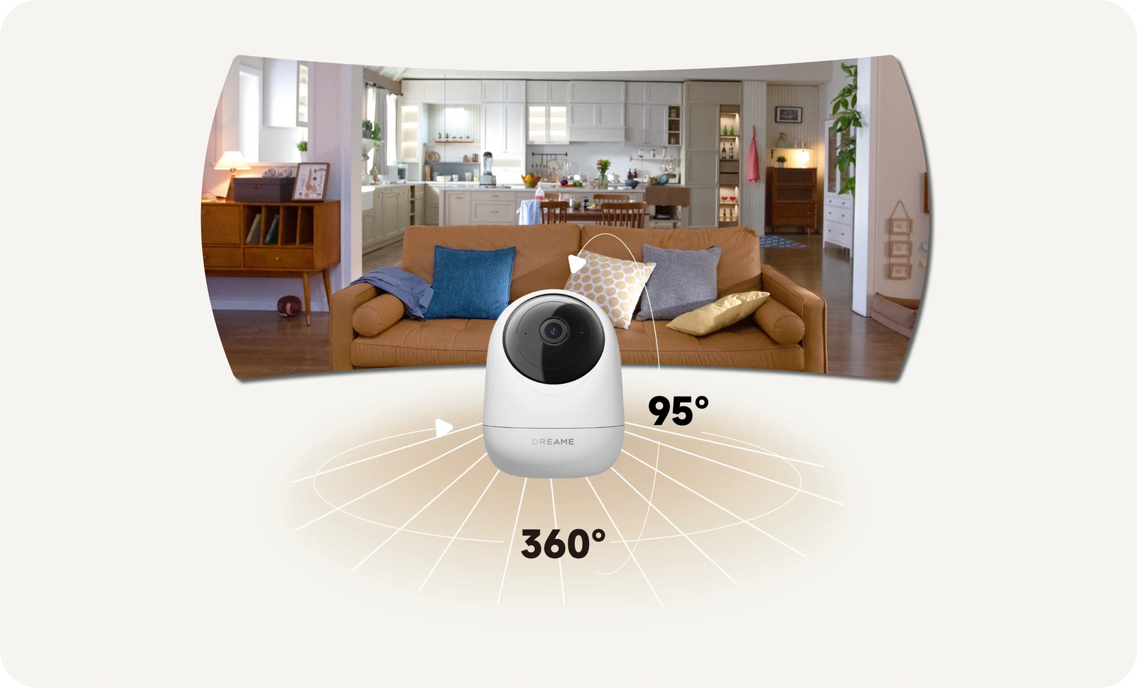 Dekkingsdiagram Dreame NAVO Care SE 1 InCam met 360° zwenken en 95° kantelen voor volledige kameroverzicht