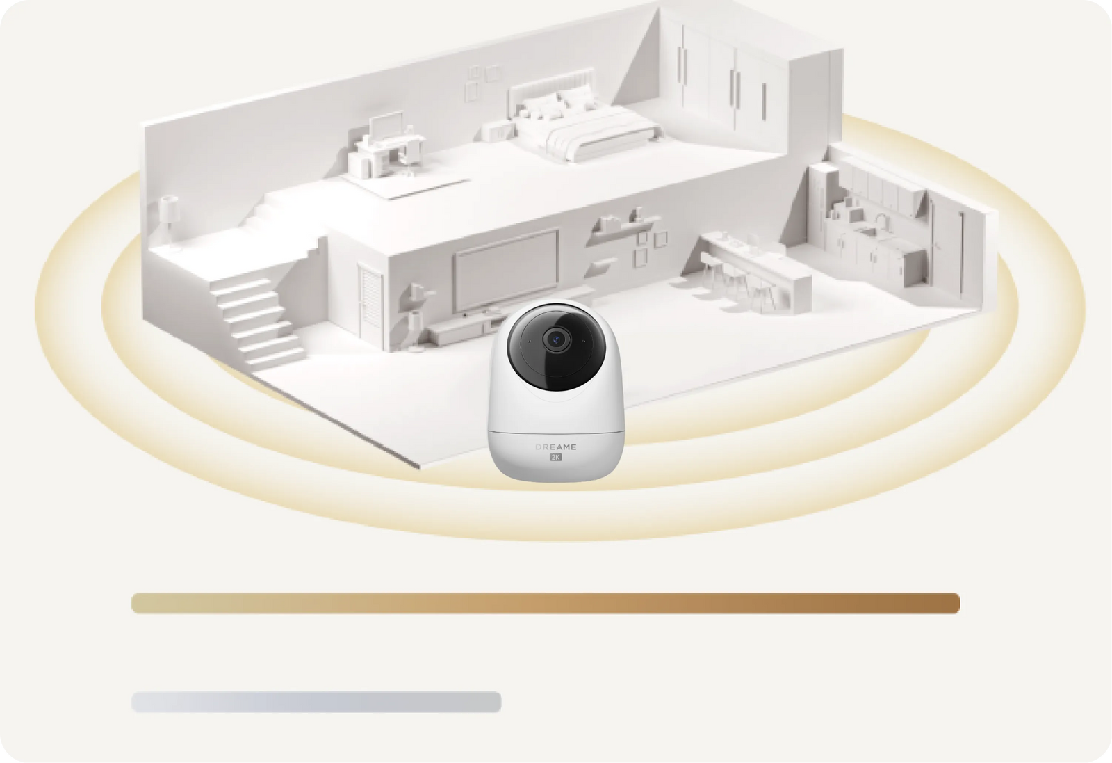 Dreame NAVO Care 1 InCam dual-band-wifisignaal dat zich uitbreidt om het hele huis te dekken weergegeven als 3D-huismodel