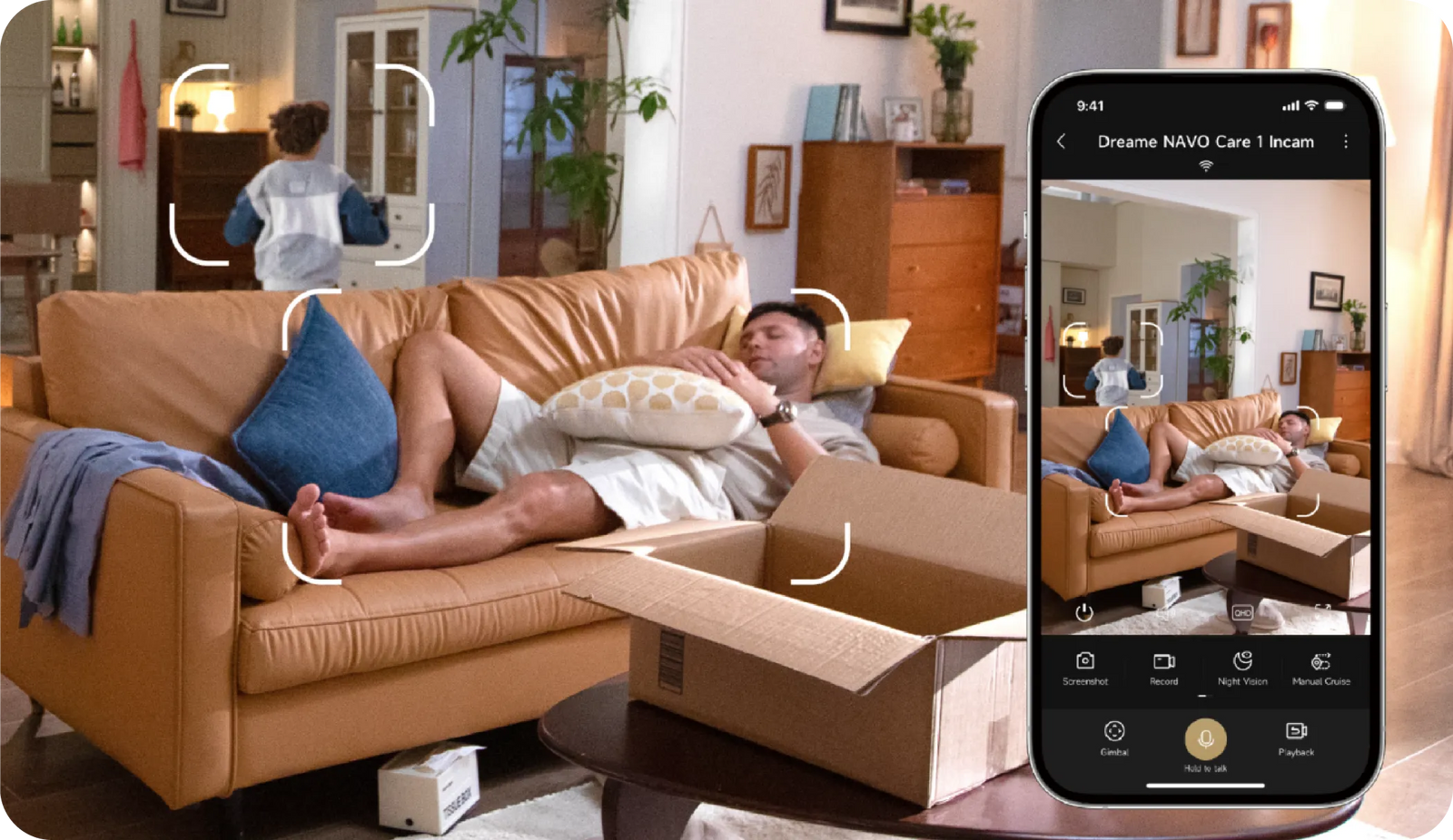 De Dreame-App toont realtime AI-detectiewaarschuwingen van de Dreame NAVO Care 1 InCam op de smartphone.