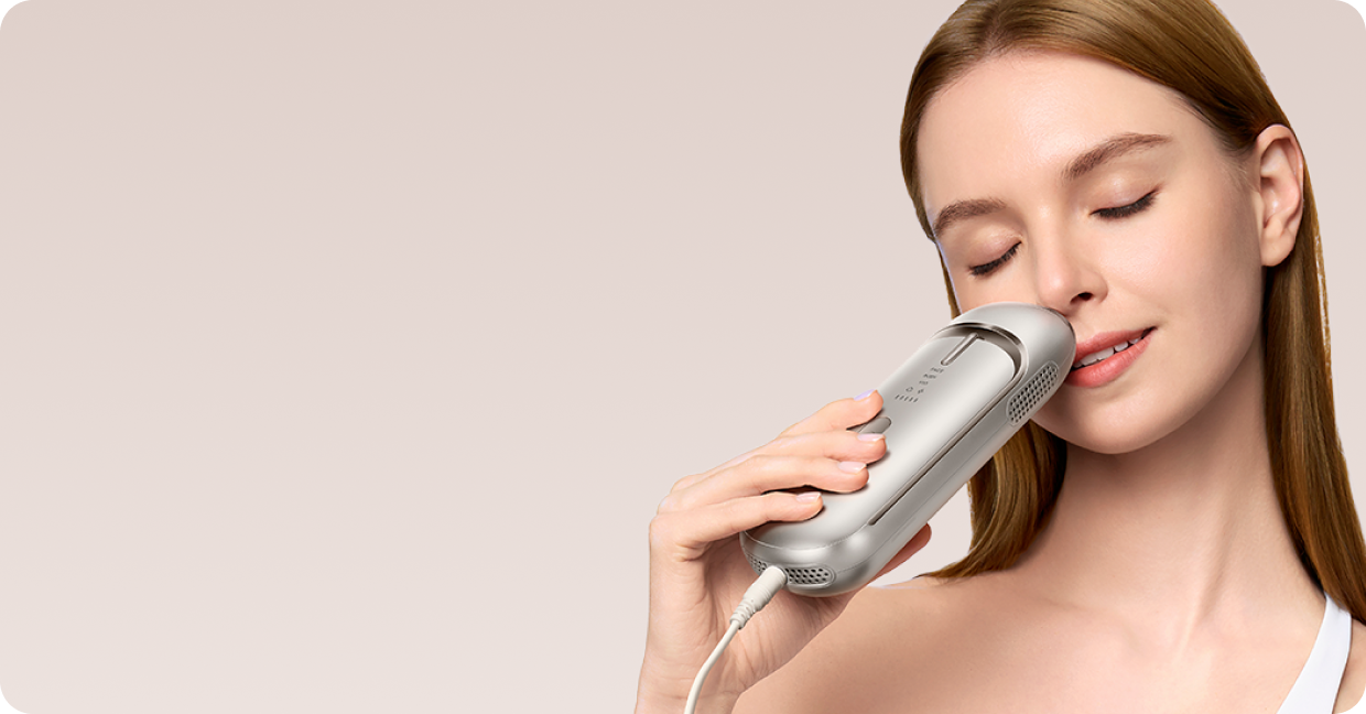 Dreame Nova IPL-ontharingsapparaat in gezichtsmodus voor een zachte behandeling van fijn haar in gevoelige zones