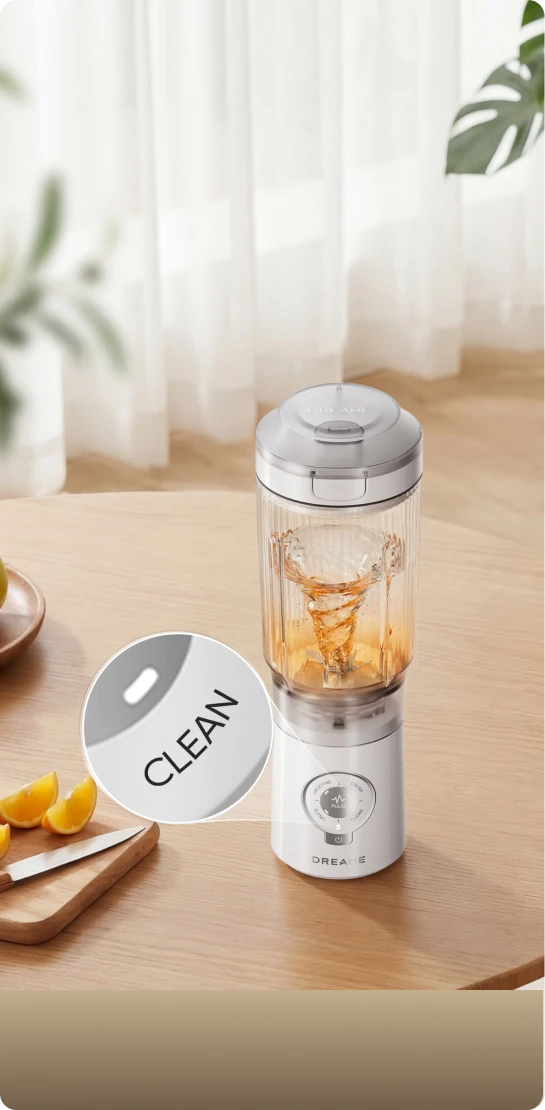 Zelfreinigende modus van de Dreame Portable Blender voor een snelle en hygiënische reiniging