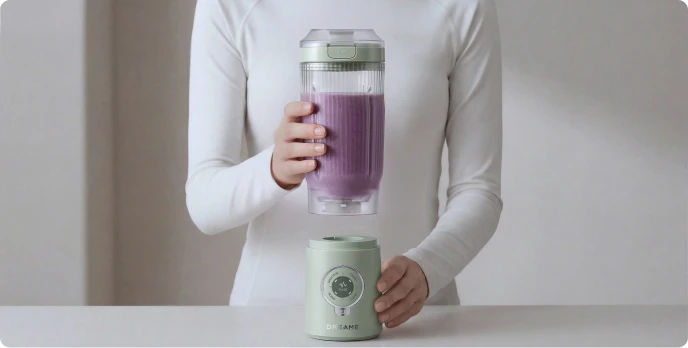 Dreame Power Blender Twist & Go functie toont de afneembare beker die van de basis wordt gehaald