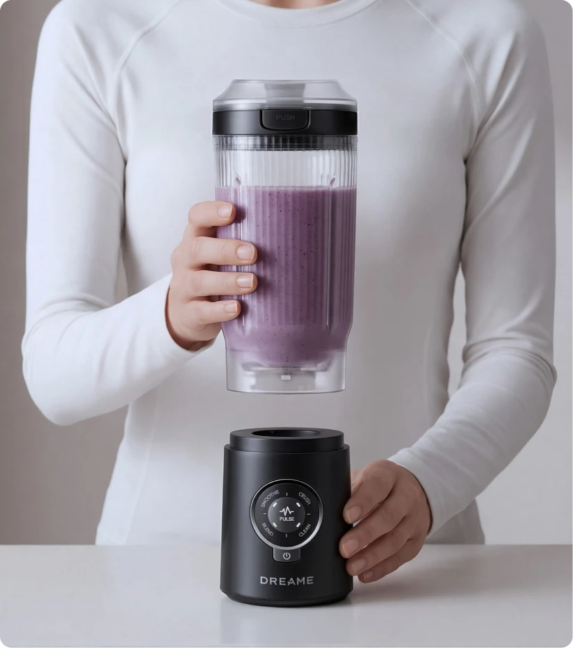 Dreame Portable Blender Twist & Go functie toont de afneembare beker die van de basis wordt gehaald
