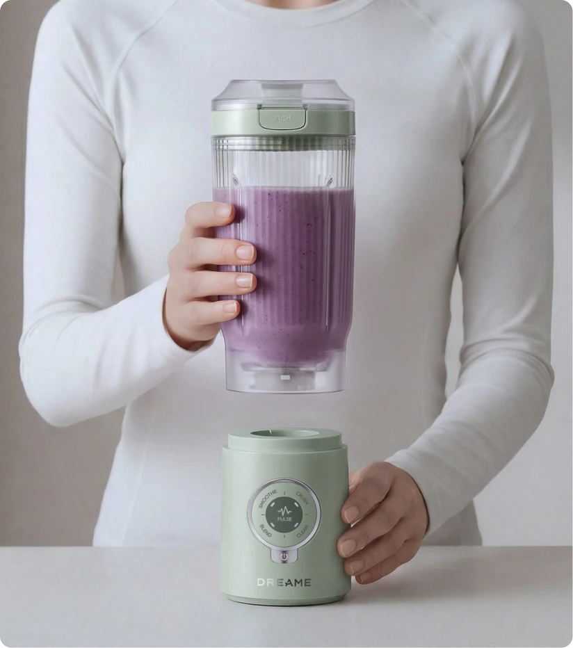 Dreame Portable Blender Twist & Go functie toont de afneembare beker die van de basis wordt gehaald