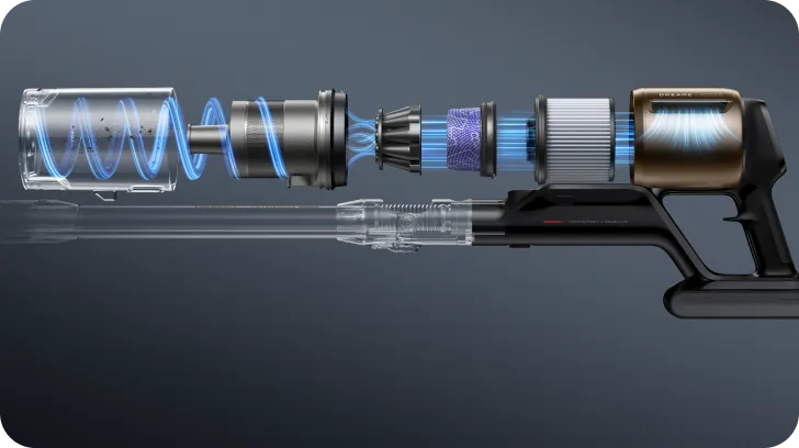 Dreame Z30 Pro Aqua-A Steelstofzuiger met natreinigingsfunctie met 99.99 procent volledige filtratie voor schone lucht.