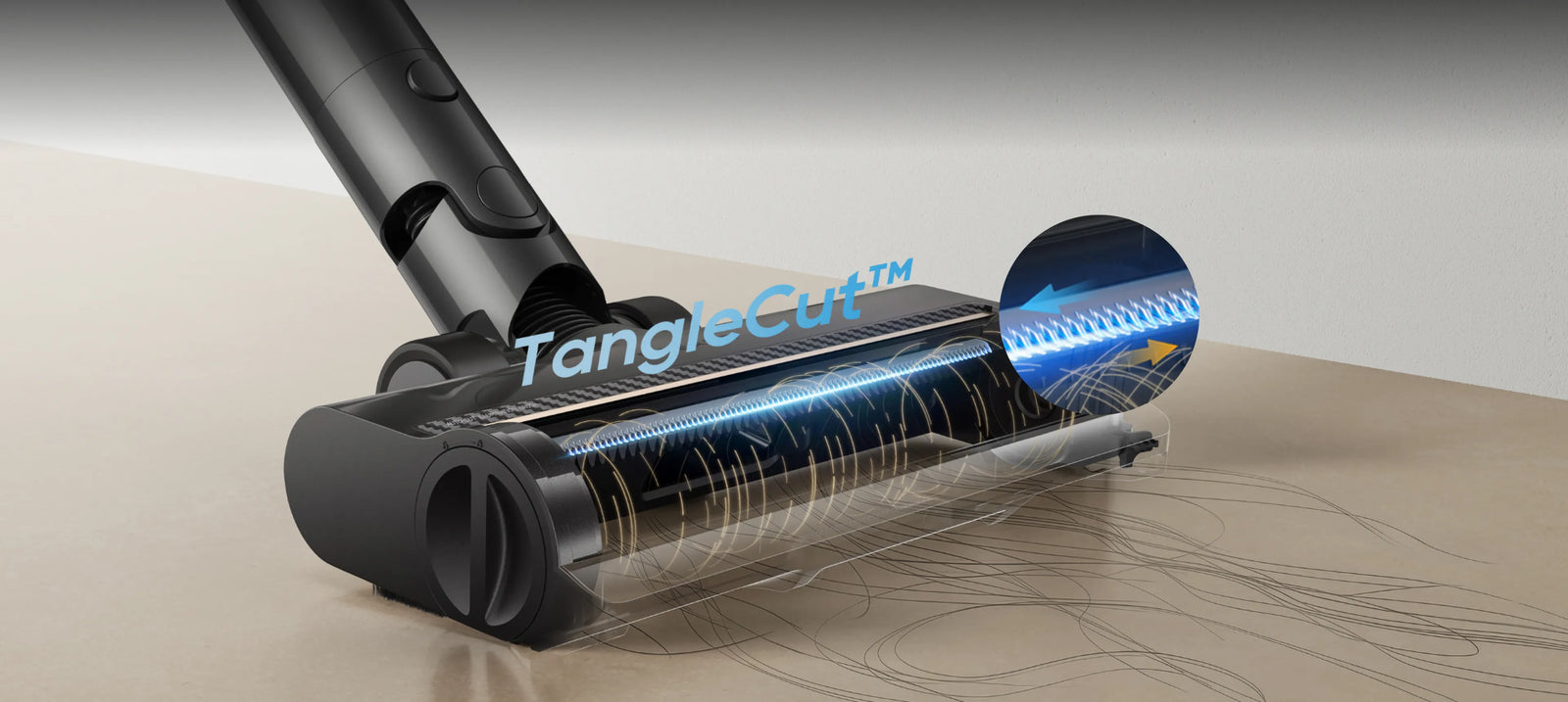 Dreame Z30 Pro Aqua-A Steelstofzuiger met natreinigingsfunctie TangleCut borstel met twee messen voorkomt klitten voor een grondige reiniging.